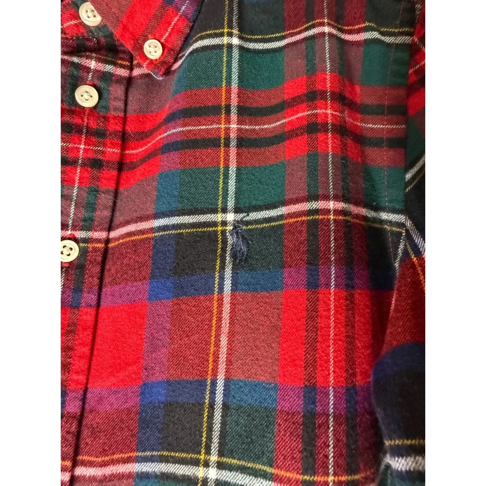Ralph Lauren Kids Red Green Plaid Performance Button Down Shirt Size 7 Tartan